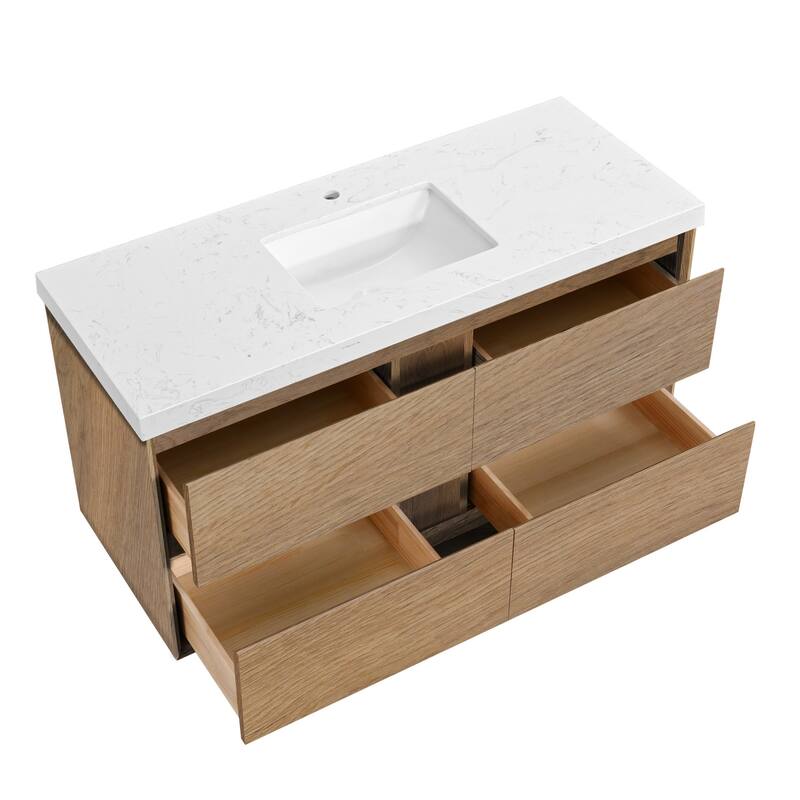 24"30"36"48"60"72"84" Floating Bathroom Vanity Engineered Stone Top with Rectangular Ceramic Undermount Sink