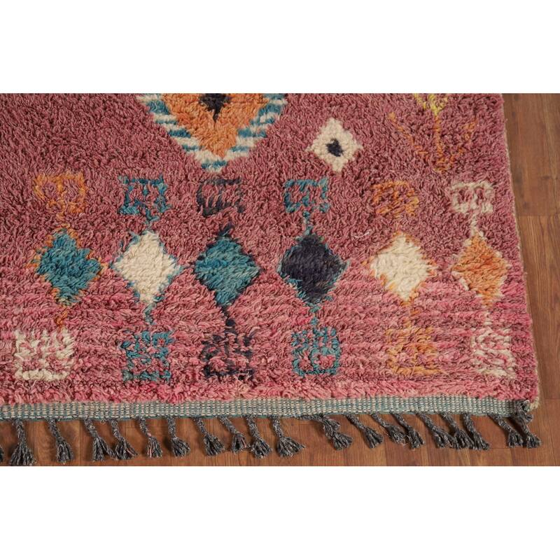 Pink Moroccan Oriental Area Rug Hand-Knotted Wool Carpet - 7'10" x 11'1"