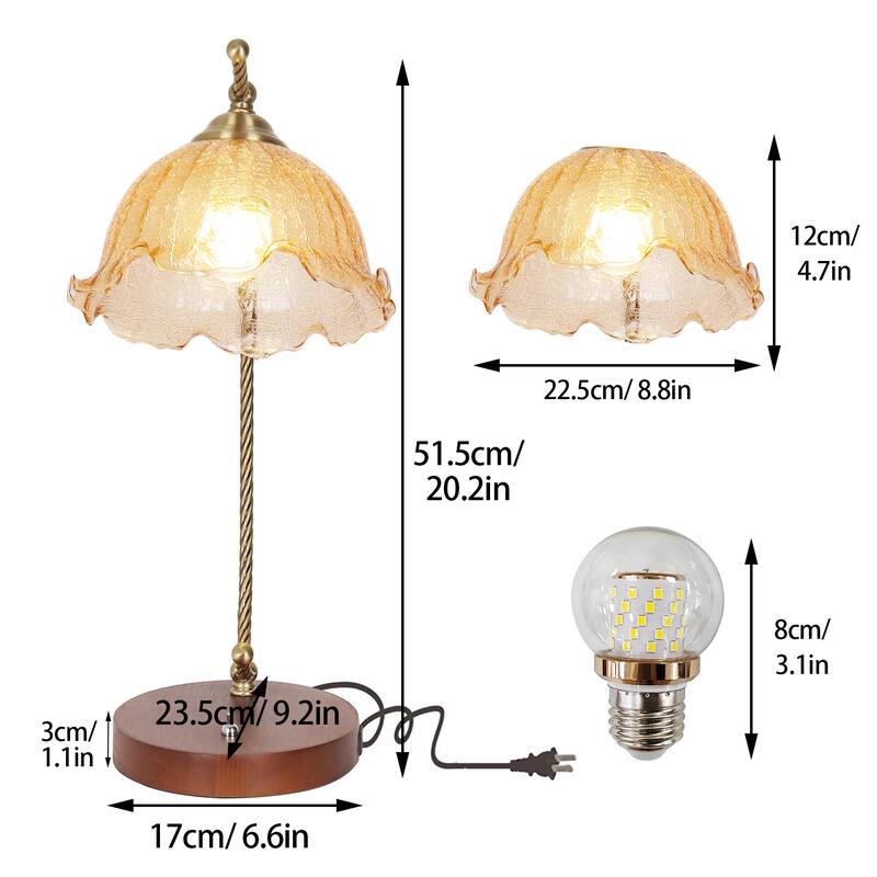 Desk Lamp Flower Antique Glass Accent Nightstand Table Light with USB charging port