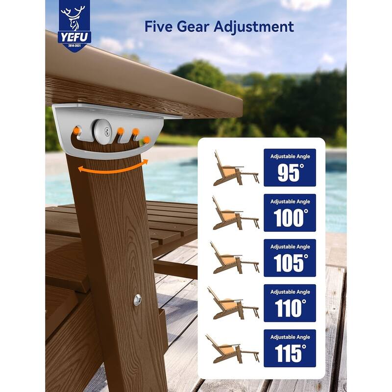 WINSOON Set of 2 HIPS Folding Adirondack Chair with Adjustable Backrest and Retractable Ottoman