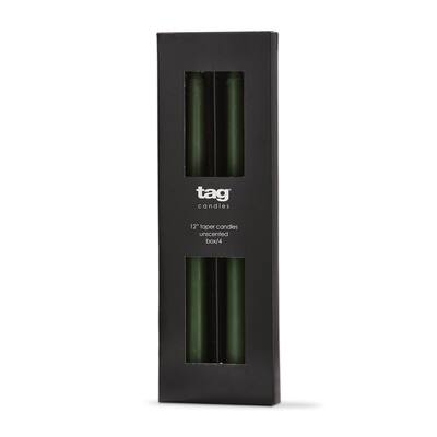 Color Studio 12" Traditional Taper Unscented Smokeless Paraffin Wax Candle Hunter Green, Set of 4, Burn Time 8 hrs.