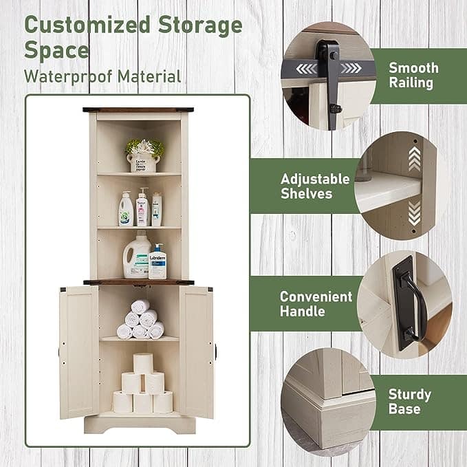 Farmhouse Tall Corner Cabinet, Storage Cabinet, Home Space Saver