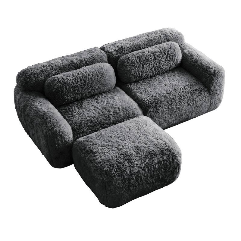 Homy Casa Modular Sectional Sofa, Dark Grey Plush Fabric with Non-Slip Base, No Assembly Living Room Couch with Pillows