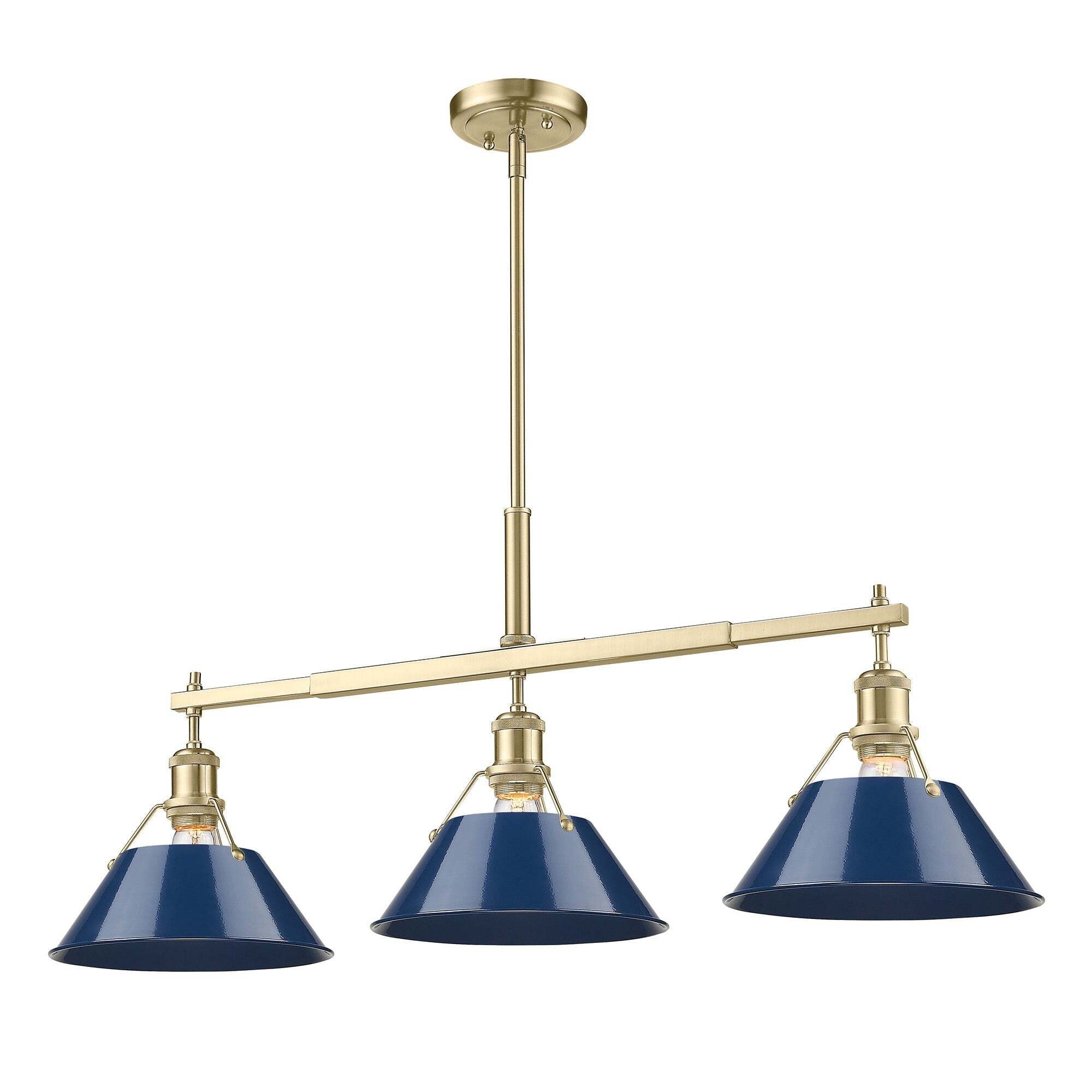 Golden Lighting Orwell 3-Light Island Light - Brushed Champagne Brass - Navy Blue Shade