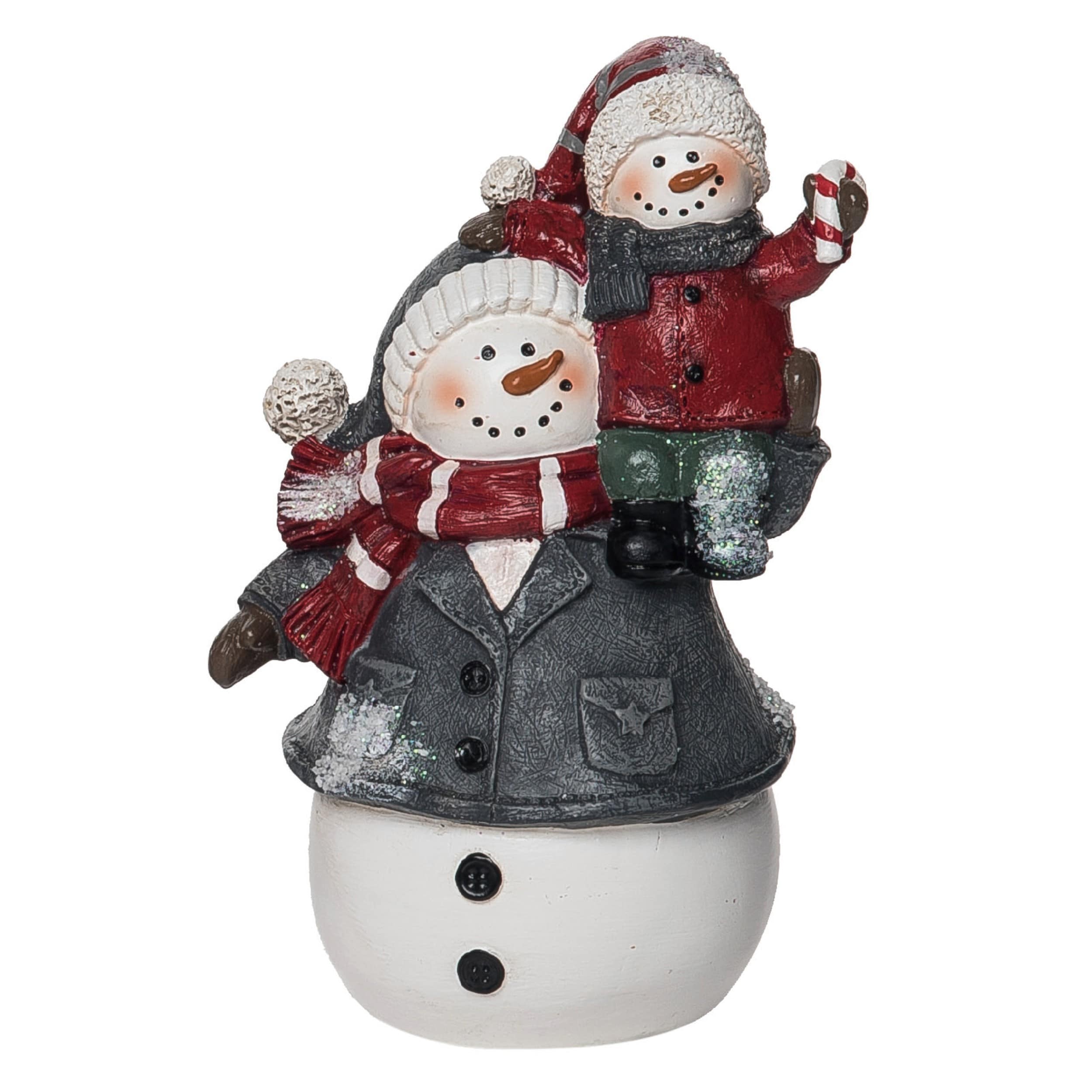 Resin Multicolored Christmas Quilted Snowman Piggyback Figurine