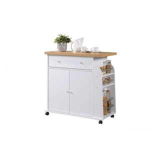 35.25" White Multi Functional Kitchen Cart with Spice Rack