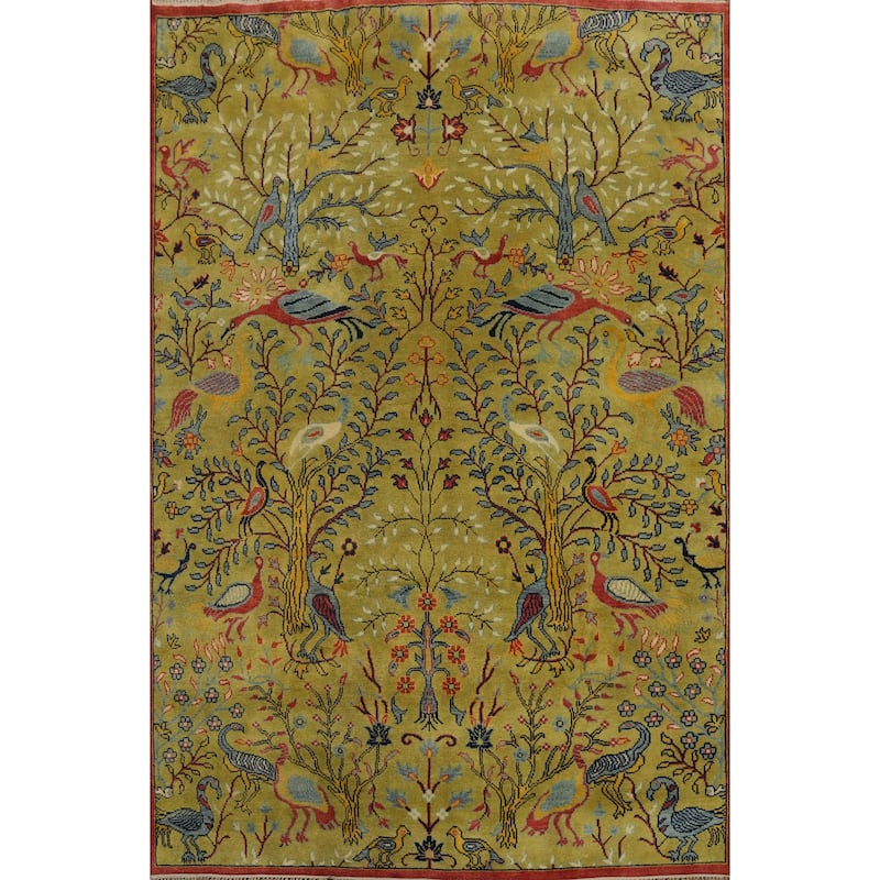 Hand-knotted Traditional Wool Green Floral Oriental Area Rug - 11' 11'' X 8' 9''