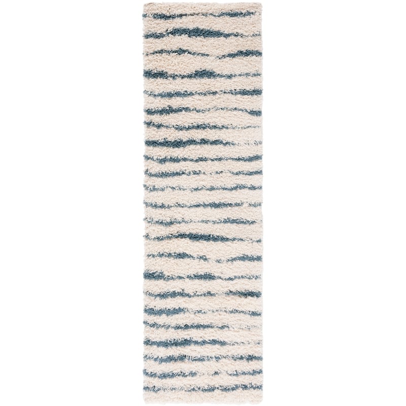 SAFAVIEH Venus Shag Bergny 1.75-inch Thick Rug - 2'2" x 8' Runner - Ivory/Turquoise
