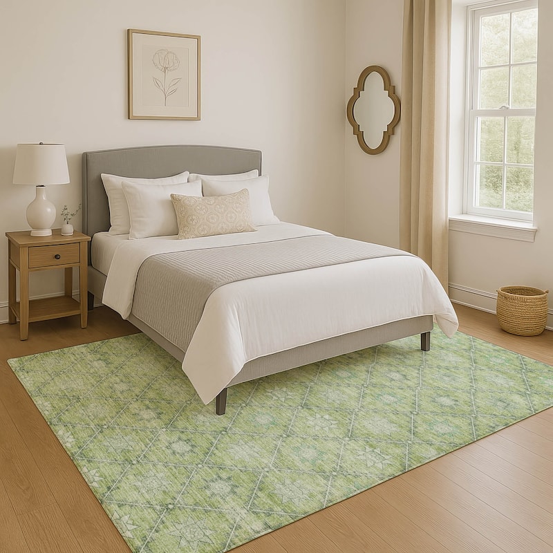 Premium Washable Super Soft Boho Trellis Mayfield Rug - Green - 8' x 10'