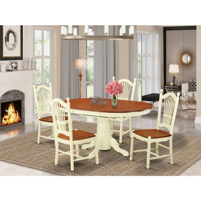 HomeStock 5-Piece Oval Buttermilk and Cherry Finish Solid Wood Top Dining table with 4 Chairs