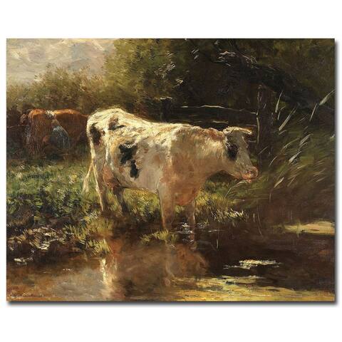 Cow Beside a Ditch by Willem Maris Gallery Wrapped Canvas Giclee Art (24 in x 30 in)