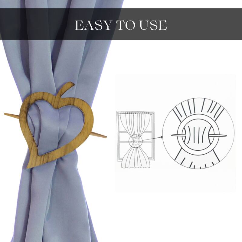 Set of 2 Wooden Heart Tieback Fjord Big Size - 8"L x 5.7"W x 0.8"D