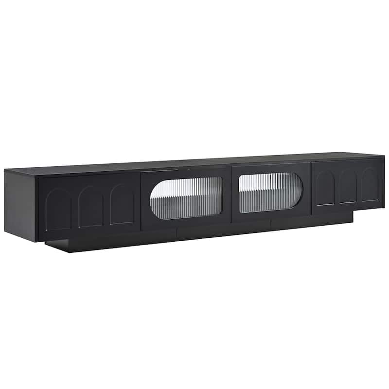 86" TV Stand with LED, Storage & Glass Doors for TVs Up to 95"