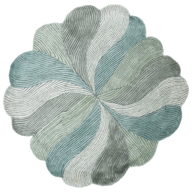 SAFAVIEH Handmade Fifth Avenue Udrea Mid-Century Modern Viscose Rug - Green/Beige - 6' Round