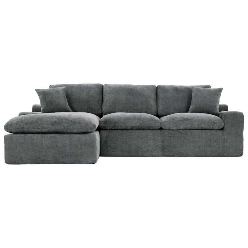 107.9" Grey Upholstered Sectional Sofa, Double-layer Cushions, Side Pockets & Throws, Free-combined for Living Room