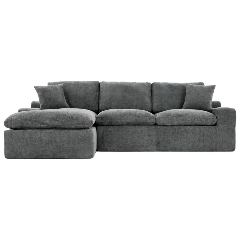 L-Shape Cloud Sectional Sofa with Chaise, Chenille Modular Boneless Upholstered Couche, Full-Compressed Sofa with Side Pockets