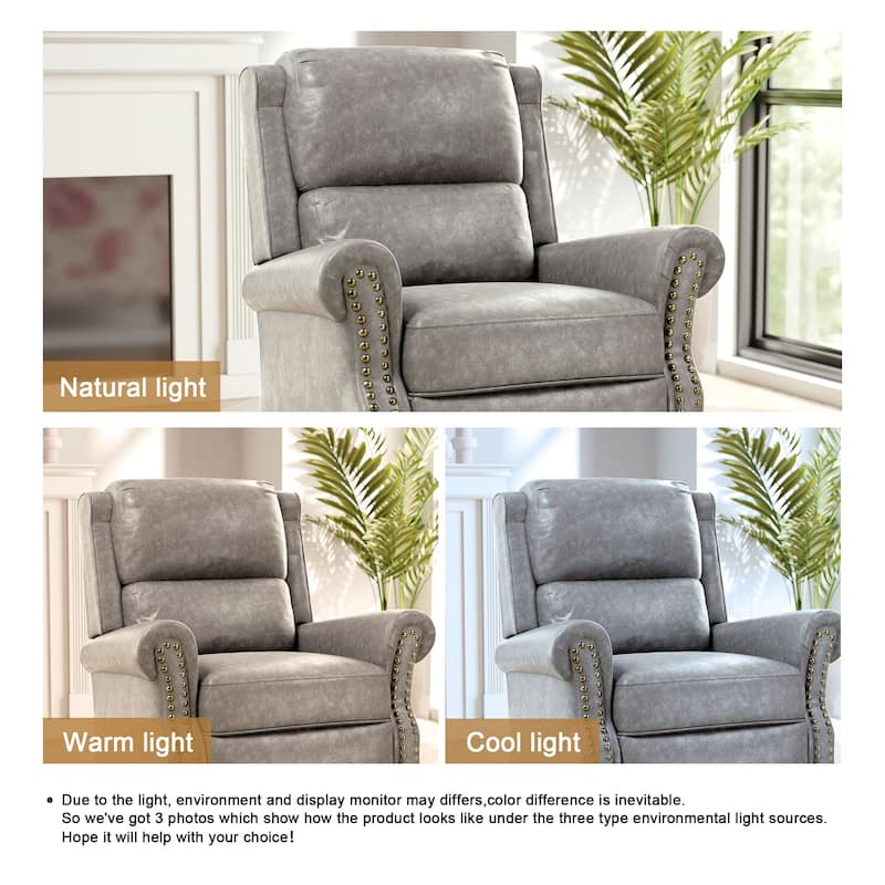 Nail-head Padded Seat Pushback Recliner Chair