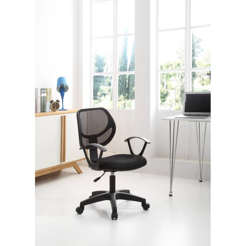 Hodedah Mesh, Mid-Back, Adjustable Height, Swiveling Task Chair with Padded Seat in Black - N/A