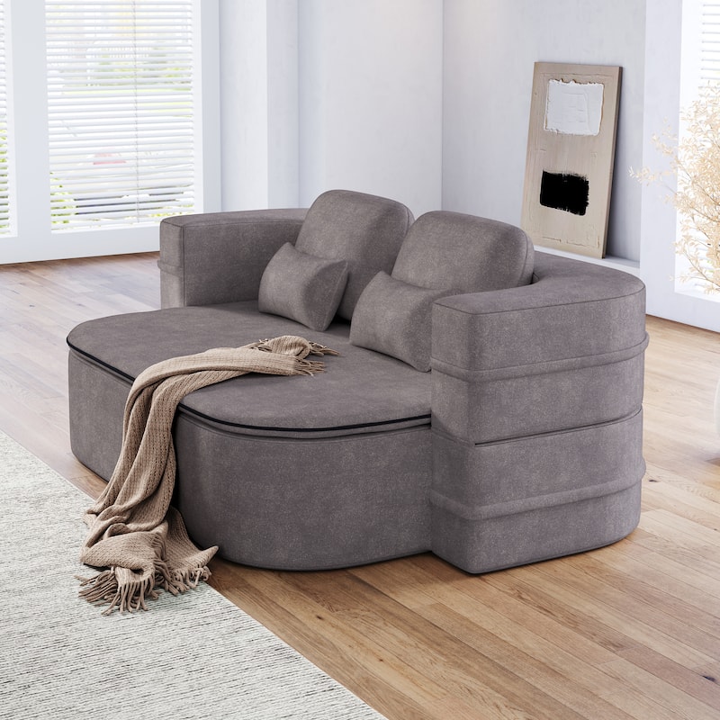 75''2-in-1 Foldable Sofa,Convertible Sleeper Foam Chenille Floor folding Sofa Bed with Multi Functional Blanket,Lounge Sofa