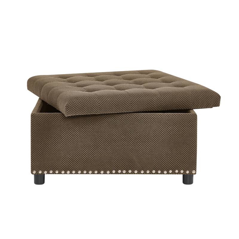 Storage Ottoman,Tufted Footstool, Nailhead Trim Ottoman, Square Storage Ottoman, Upholstered Coffee Table, Bedroom Storage