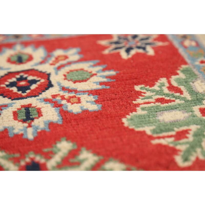 Red Kazak Oriental Foyer Rug Hand-Knotted Traditional Wool Carpet - 2'0" x 3'0"