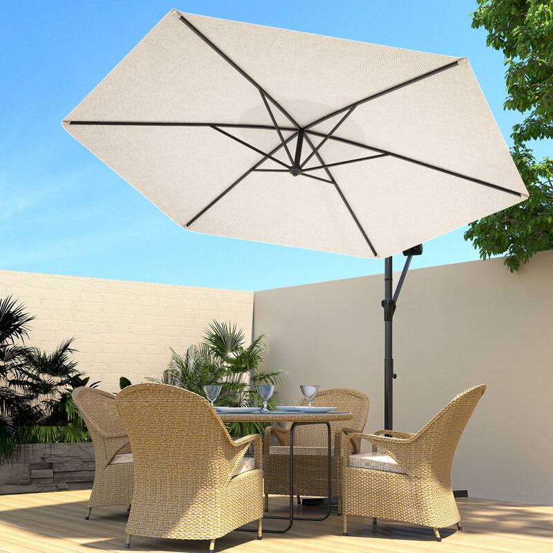 COSIEST 10ft Outdoor Offset Hanging Umbrella Patio Umbrella - White