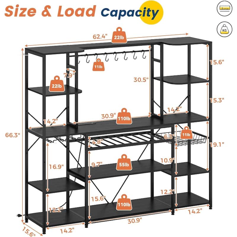 Baker's Rack Kitchen Microwave Stand Storage Shelves 5-Tier Coffee Bar