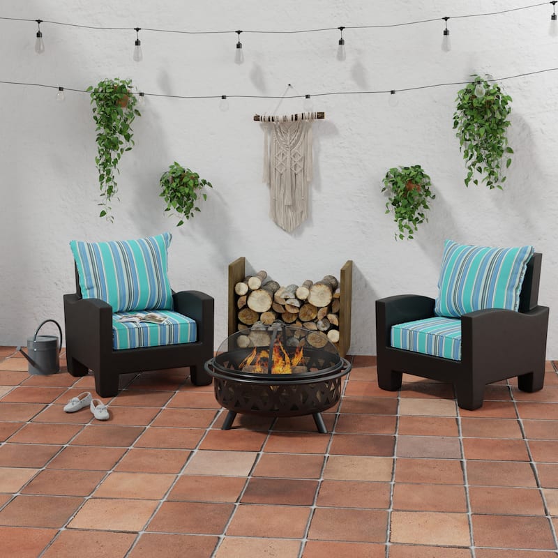 Sunbrella 24" x 47" Blue Stripe Outdoor Deep Seat Cushion Set with Welt - 46.5'' L x 24'' W x 6'' H