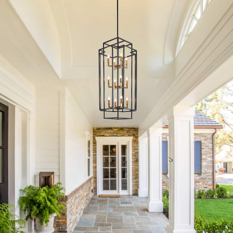 12 Light Black Industrial Metal Chandelier Fixture Rustic Lantern Pendant Lighting