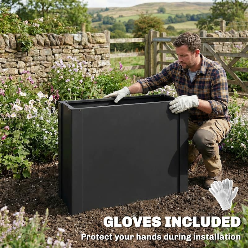 Outsunny Raised Garden Bed, Galvanized Planter Box Outdoor with Gloves for Gardening Vegetables, Flower