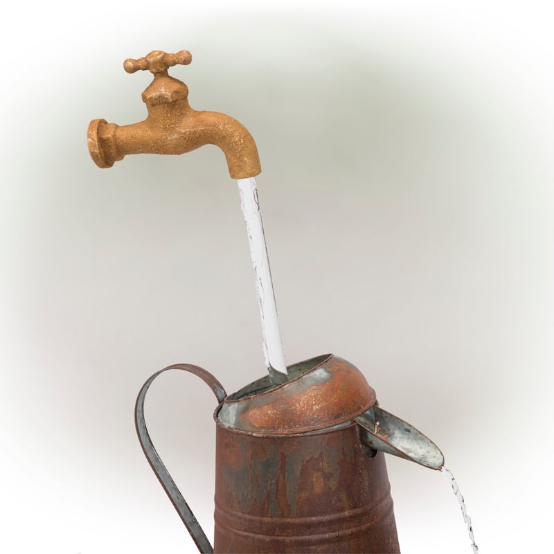 Alpine Corporation 34" Outdoor Rustic Watering Can Fountain Vintage Watering Can Design, Bronze and Silver