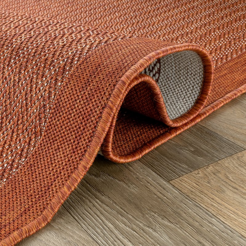 World Rug Gallery Contemporary Bordered Weather Resistant Reversible Indoor/Outdoor Area Rug