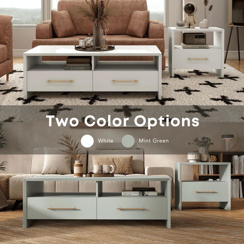 DH BASIC Modern 47-inch 2-Drawer Coffee Table with Metal Bar Handle by Denhour