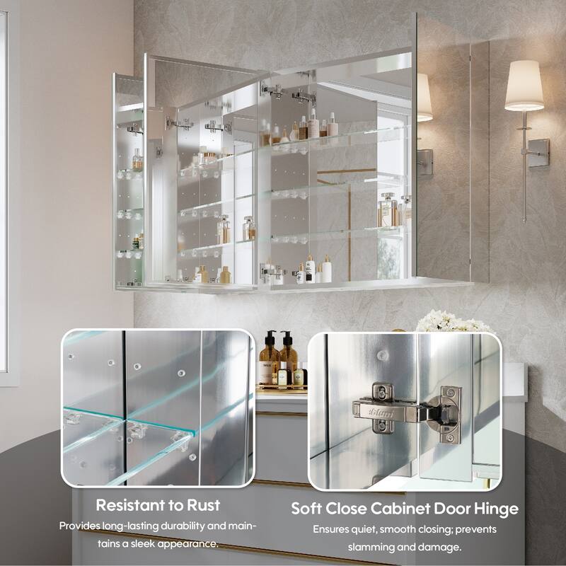 Recessed or Surface Wall Mount Bathroom Medicine Cabinet With Adjustable Glass Shelves