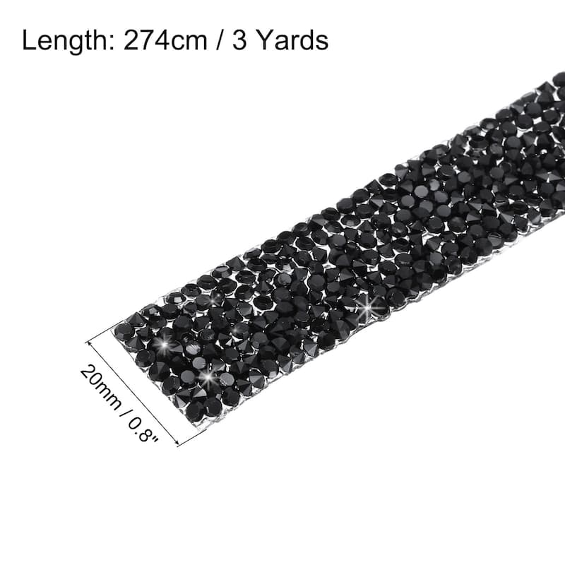 1 Pcs Resin Rhinestones Trim 3 Yards Self Adhesive Diamond Ribbons - Black - 0.8 inch