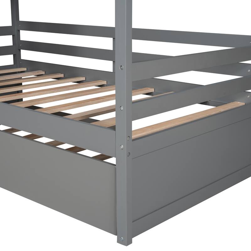 Twin Size Wood Kids Bed with Twin Size Trundle