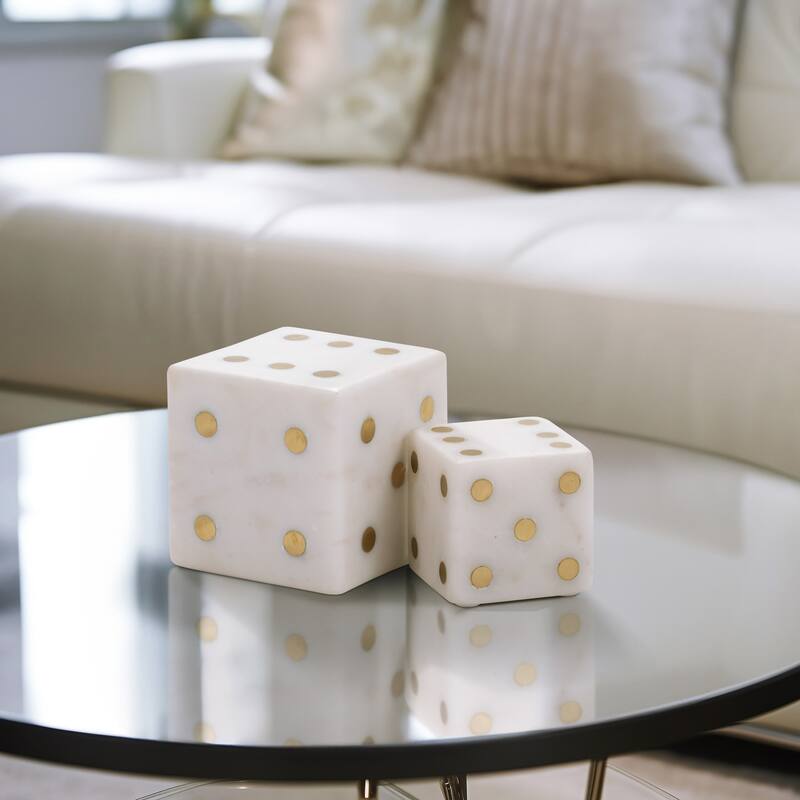 Sagebrook Home Luxury Marble and Steel Dice - Exclusive Home Decor Games for Sophisticated Fun, Set of 2 - 4" x 4" x 4"