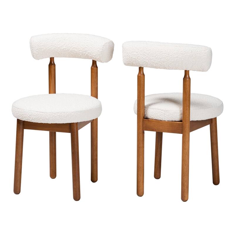 Edric Modern Japandi Boucle Fabric and Wood 2-Piece Dining Chair Set