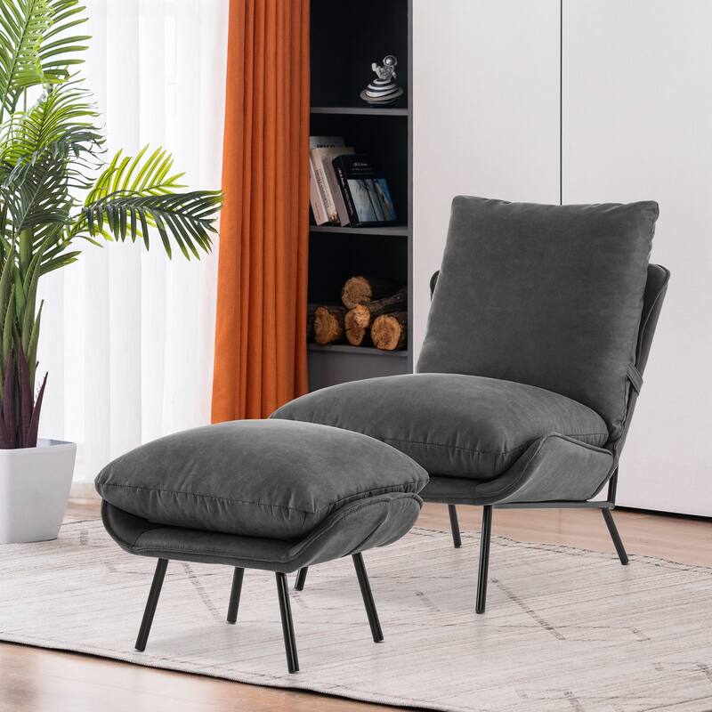 MCombo Accent Chair with Ottoman, Leathaire Fabric LW951 - Dark Grey