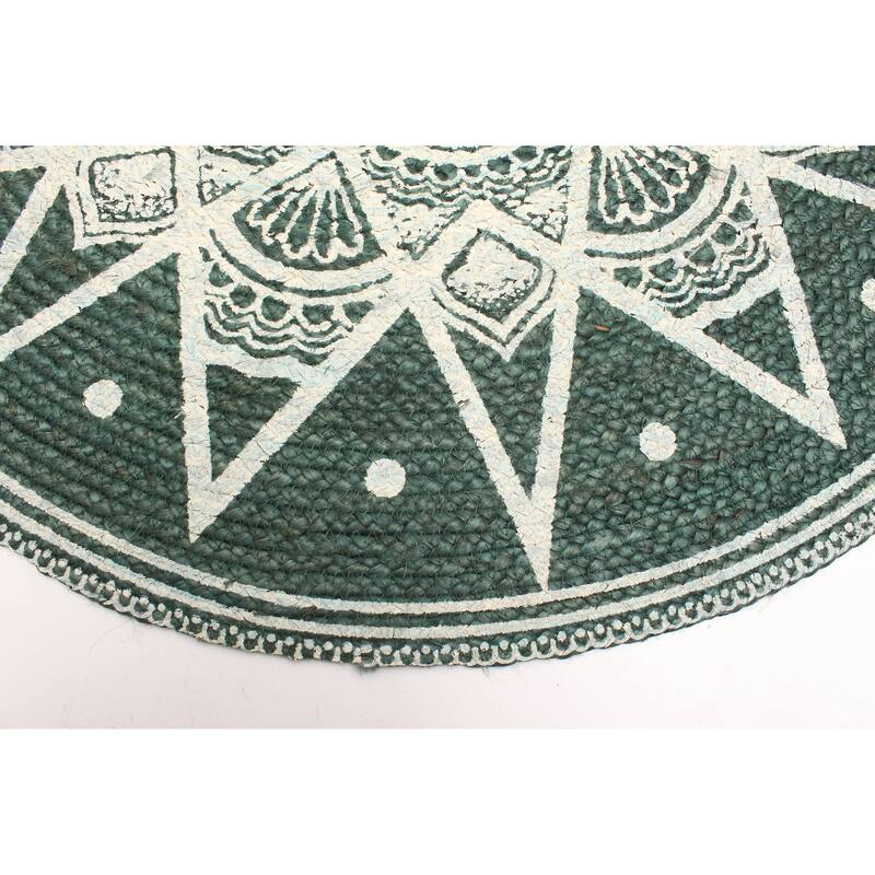 ECARPETGALLERY Braided Weave Palas Denizli Dark Green Jute Rug - 2'11 x 2'11