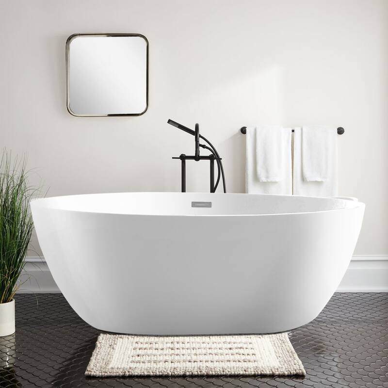 Vanity Art 55" Freestanding Acrylic Soaking Bathtub with Slotted Overflow & Pop-up Drain - 55 - White/Polished Chrome