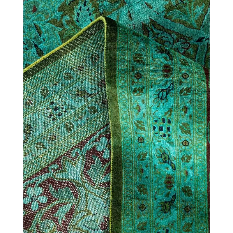 Overton Hand Knotted Wool Vintage Inspired Modern Contemporary Overdyed Green Area Rug - 9' 10" x 14' 0"