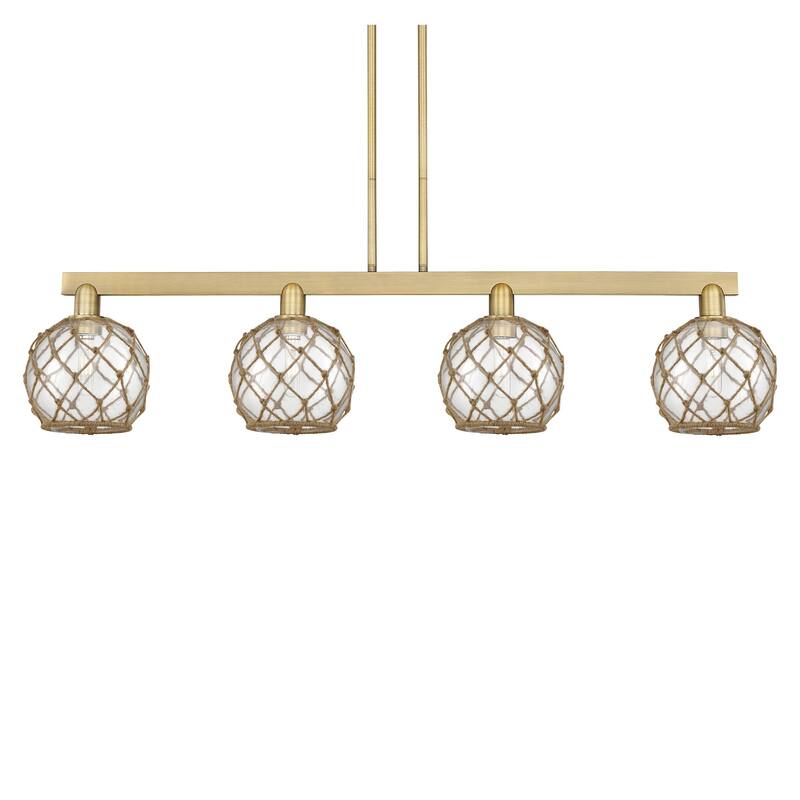Innovations Lighting 716-4I-11-51 Farmhouse Rope Linear Farmhouse Rope - Brushed Brass / Clear Glass with Brown Rope