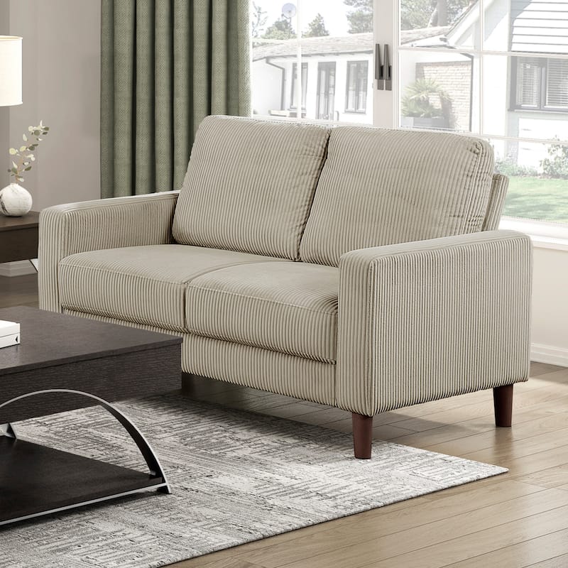 Caspian 54.5" Corduroy Living Room Loveseat - Wood Finish Exposed Feet