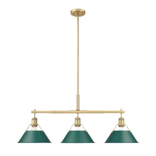 Yep by Golden Lighting Orwell 3-light Island Light in Brushed Champagne Brass and Pine Green shade - 3 Light Linear Pendant