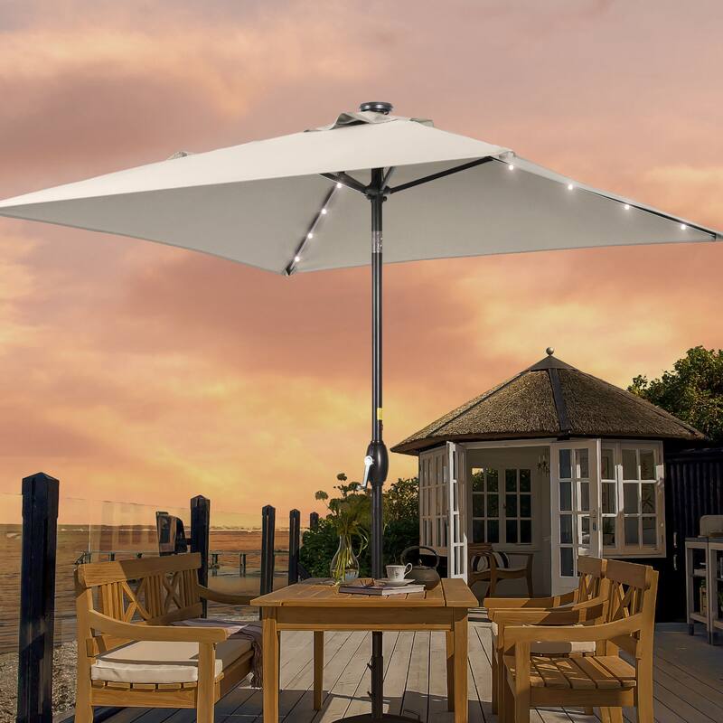 LIVOOSUN 6.5×6.5FT LED Square Patio Umbrella with UPF50+, Tilt Function, and Wind-Resistant Design——Experience Outdoor Comfort - Beige