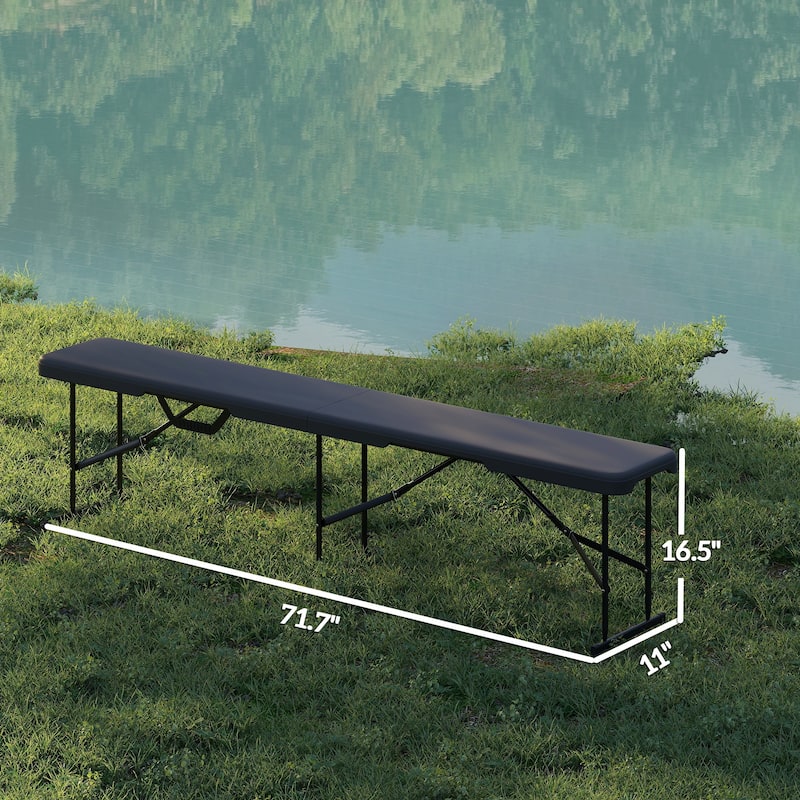 6 Feet Set of 2 Folding Outdoor Camping Picnic Benches with Metal Frame and HDPE Waterproof Top - 71.7" L x 11" W x 16.5" H