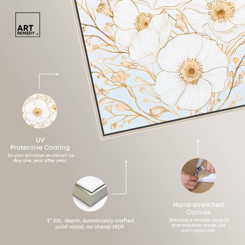White and Gold Poppies II Canvas by Art Remedy