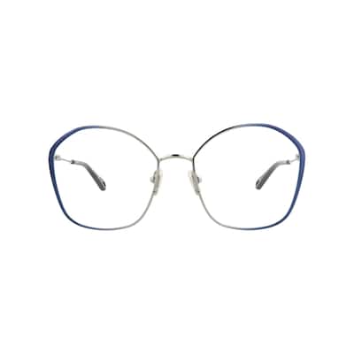 Chloé Round-Frame Metal Optical Frames, Transparent Lens, Shiny Gradient Transparent Varnished Dark Blue/Light Ruthenium Frame