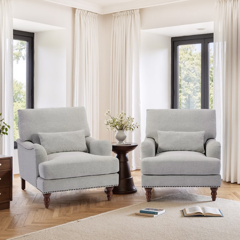 Set of 2 Mid Century Chenille Upholstered Accent Chairs